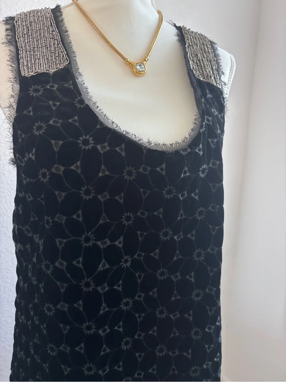 Free people Black Sleeveless Shift Dress with Fringed Straps